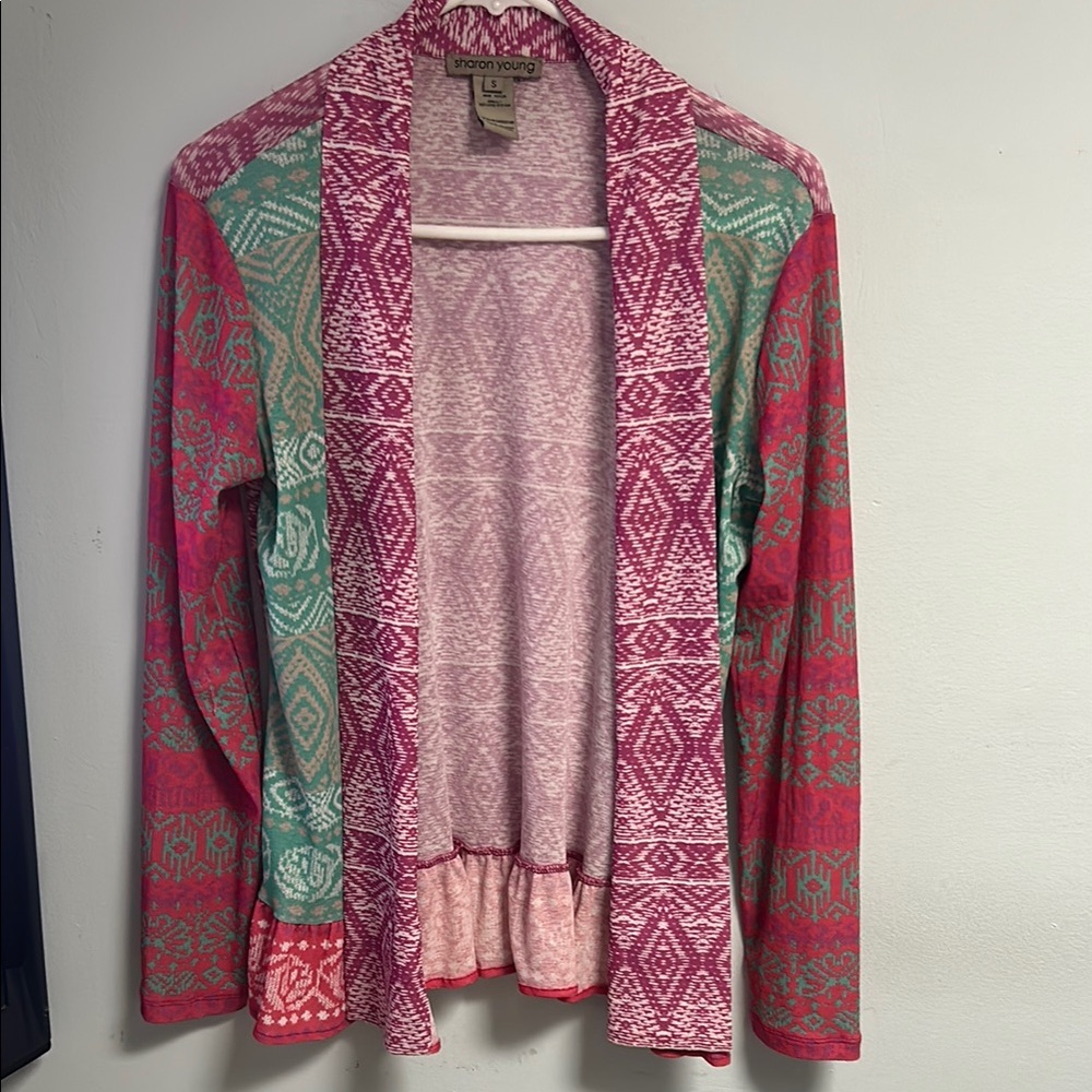 Sharon Young Geometric Pink and Green Cardigan